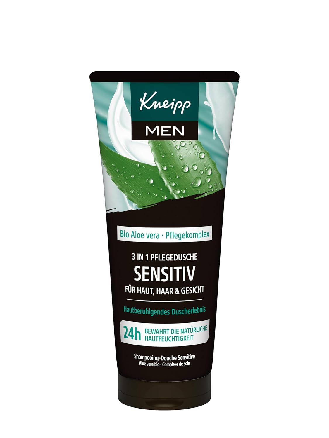 Kneipp MEN 3-in-1 Sensitive Shower Gel - For Skin Hair & Face - Organic Aloe Vera - Skin Soothing Shower Experience - 200 ml