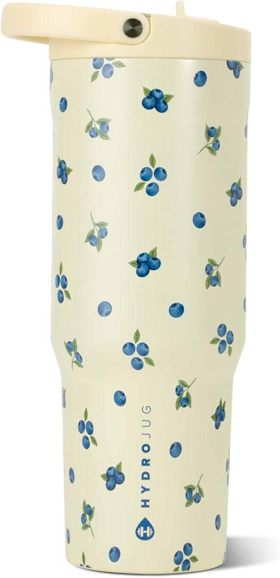 HydroJug Sport 32 oz Insulated Stainless Steel Water Bottle, Freshly Pick'd | Triple wall insulated, circular flip straw, leak-resistant, swivel handle, removable rubber boot, BPA-free, dishwasher safe