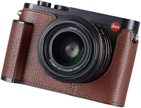 Camera Half Case for Leica Q2, SIUTATDSH Vintage Metal Genuine Leather Camera Protective Case Stylish Portable Shockproof, coffee, Classical
