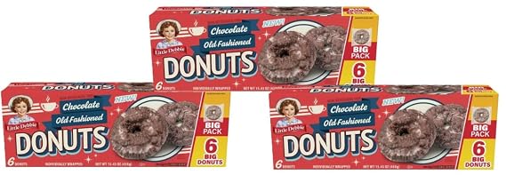Little Debbie Chocolate Old Fashioned Donut Big Pack 15.43oz, 18 Individually Wrapped Donuts (3 Boxes)