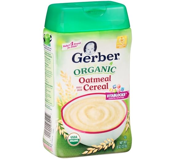 Gerber Organic for Baby 1st Foods Grain & Grow Cereal, Oatmeal Cereal, Made with Whole Grains & Iron, USDA Organic & Non-GMO 8 Ounce (Pack of 6)