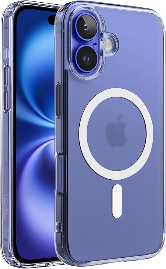 Minesk iPhone 16 için MagSafe ile Uyumlu SuperMatt Serisi Arkası Parmak izi Tutmayan Sert Mat Polikarbonat Kenarları Tpu Silikon Metal Tuşlu Premium Şeffaf Kılıf Kapak (Manyetik, 16)