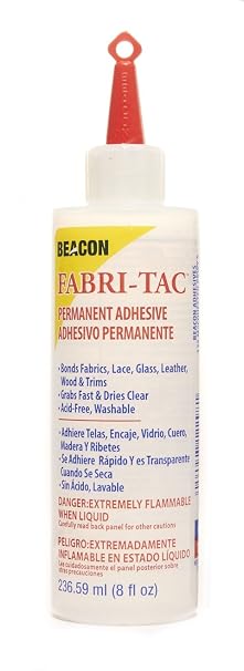 BEACON Fabri-Tac Premium Fabric Glue - Quick Drying, Crystal Clear, Permanent - for Fabrics, Canvas, Lace, Wood and More, 8-Ounce