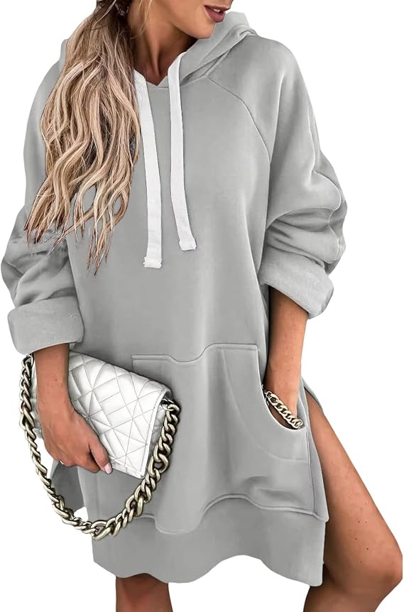 Women's Fall Oversized Cute Long Sleeve Split Hoodies Casual Loose Drawstring Fit Solid Hooded Sweatshirt with Pocket