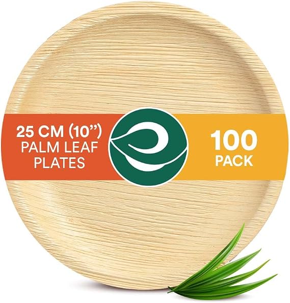 ECO SOUL 10 Inch Disposable Bamboo Plates (100 Pack, Round) | Premium, Natural, Food-Safe, Heavy Duty, Compostable, Eco-Friendly, Biodegradable, Best For Events, Parties, Weddings, BBQs