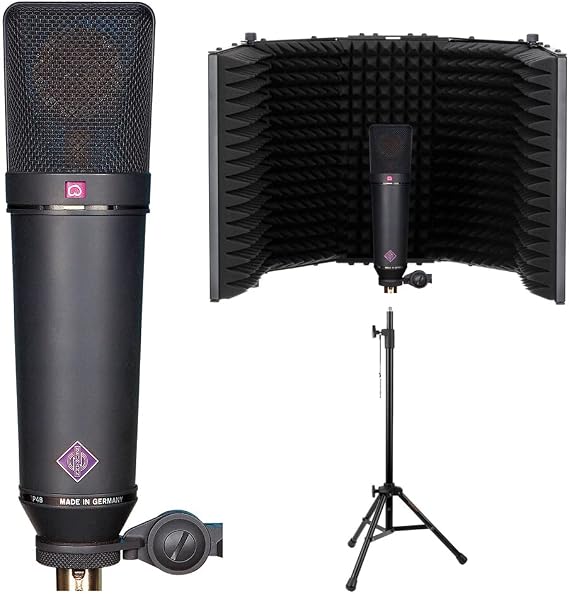 Neumann U 87 Ai MT Large-Diaphragm Multipattern Condenser Microphone (Matte Black) Bundle with Auray RF-5P-B Reflection Filter and Reflection Filter Tripod Mic Stand