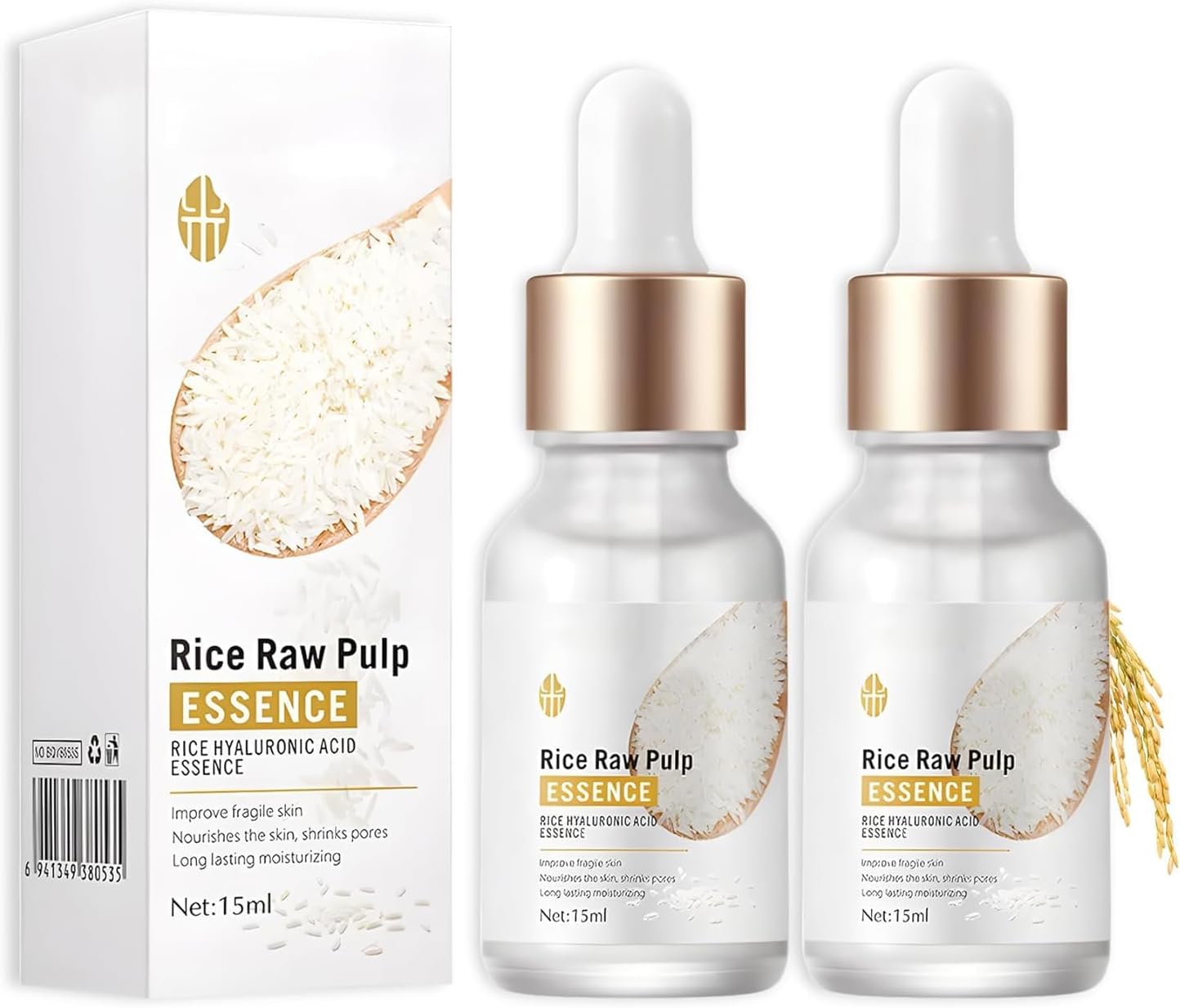 2 Pcs Facial Serum Essence, Rice Serum for Face, Hyaluronic acid Serum, Hydrating Serum for Dry Skin, Deep Moisturizing Nourish Facial Serum Essence, Smooth Fine Line, Restore skin Elasticit