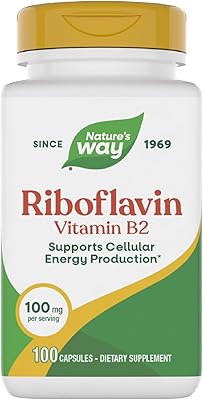 Natures Way Riboflavin Vitamin B2, Supports Cellular Energy Production, High Potency Riboflavin, 100 mg per Serving, 100 Capsules Packaging May Vary