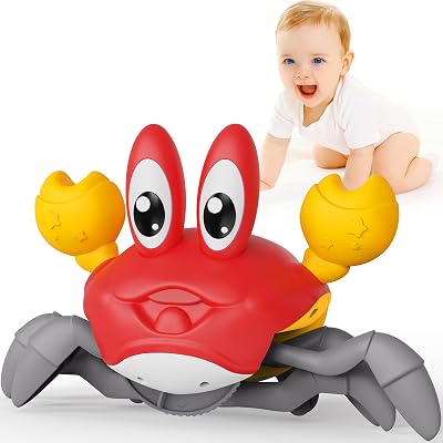 Crawling Crab Baby Toy, Infant Tummy Time Toys for 3-6 Year olds with Music and LED Light, Sensory Toys for Babies Toddlers 3 Year Old, Music Development Gift for 7 8 9 Year olds boyRED