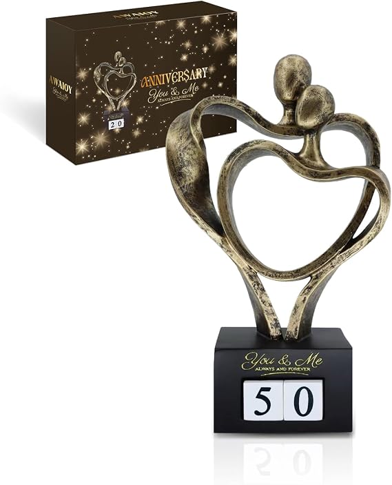 Wedding Anniversary Couple Gift - Romantic Couple Hugging Sculpture, Abstract Heart Decor Gift for Her and Him, Modern Resin Figurine Home Living Room Office Decor