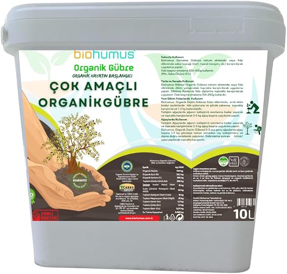 Organik Gübre Bitki Besin Gübresi 10 Litre,% 35 Humik Fulvik Asit,%6 Organik NPK,%70 Organik Madde, Kokusuz, Uluslarası Organik Sertifikalı, Bitki Besleyici, Kök Geliştirici
