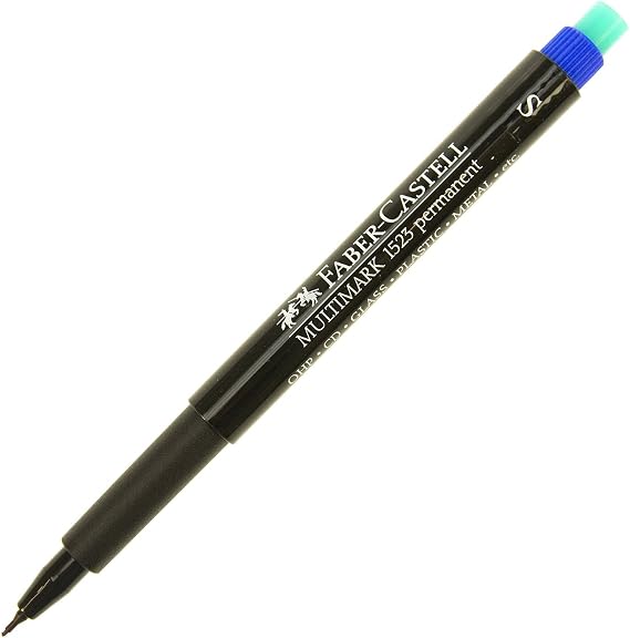 Faber-Castell Permanent Acetate Pen, S Tip, Blue, Permanent and Non-Fading Spelling, Acetate Eraser