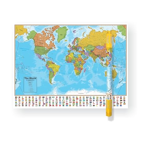 Waypoint Geographic Blue Ocean Series World Wall Map, Laminated World Map Poster, Educational Wall Art For Home, Classroom, or Office, Unique Gifts, 51 x 38