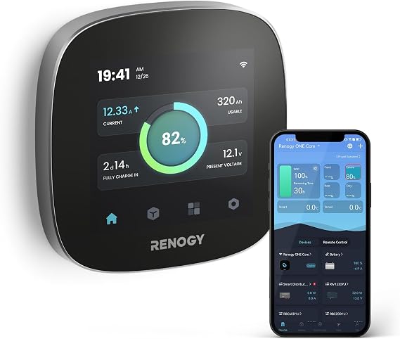 Renogy ONE Core: All-in-one Off-Grid Energy Monitoring Panel, Battery Monitoring for Van, Cabin, Boat and Tiny Homes, Works with Renogy Energy Devices, Wi-Fi Version, Black