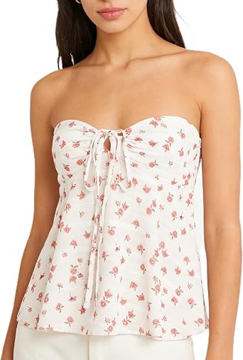 Amiblvowa Women Tie Front Tube Top Sexy Sleeveless Strapless Flowy Ruffle Hem Peplum Bandeau Top Y2K Cute Going Out Crop Tank