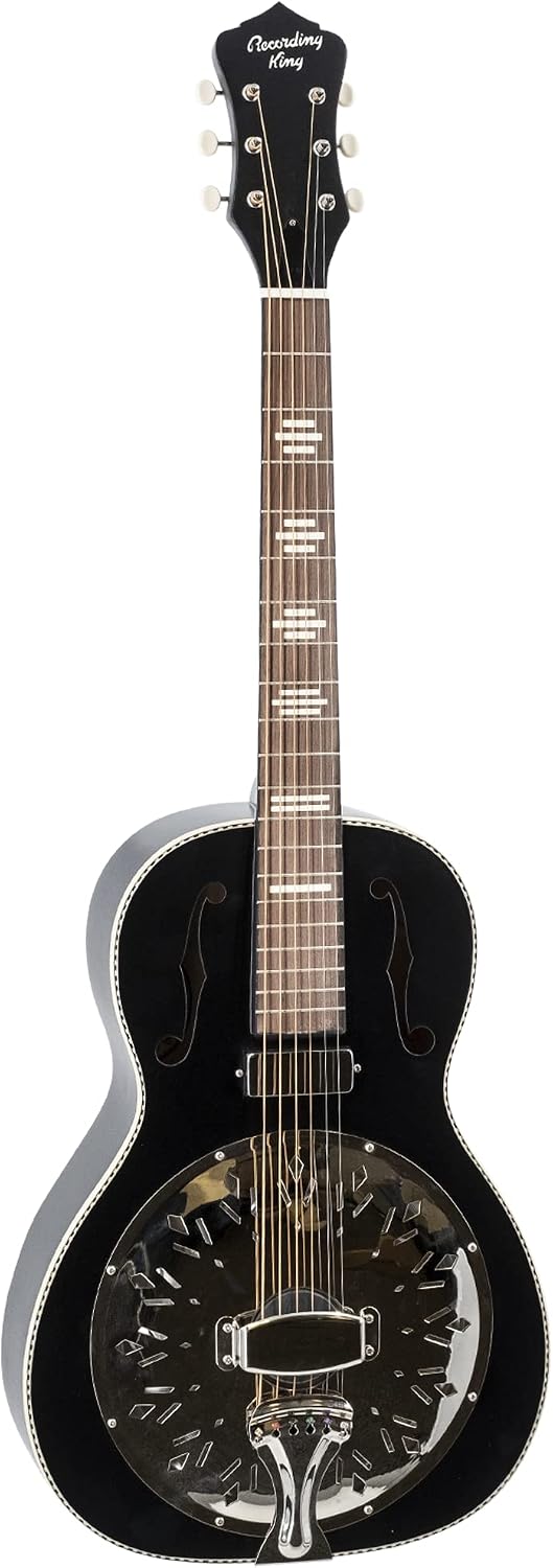 Recording King 6 String Resonator Guitar, Right, Matte Black RPH-R2-E-MBK