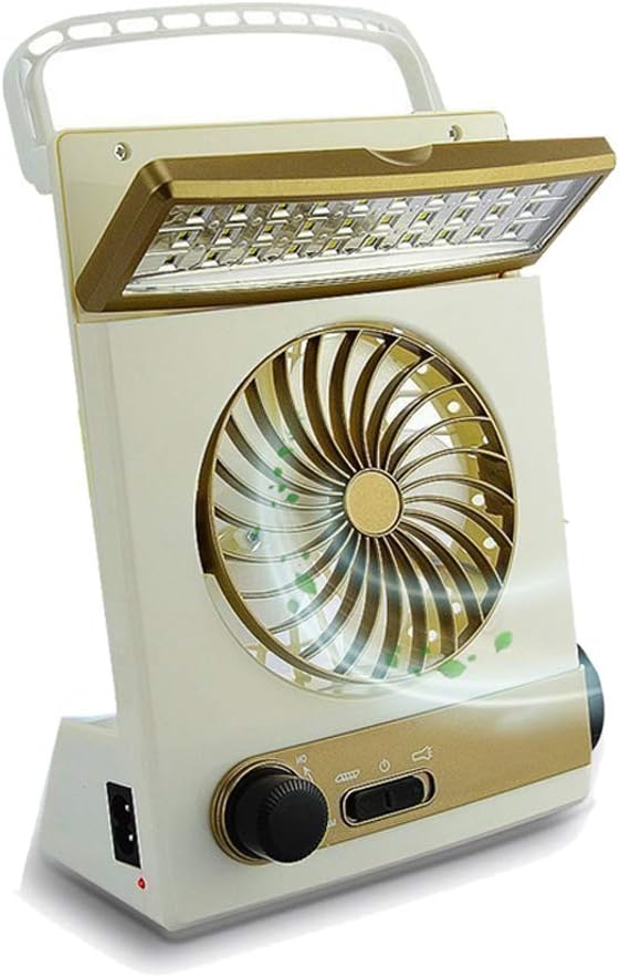 Ansee Solar Fan Camping Fan Cooling Table Fans 3 in 1 Multi-Function with Eye-Care LED Table Lamp Flashlight Torch Solar Panel Adaptor Plug for Home Use Camping (Golden)