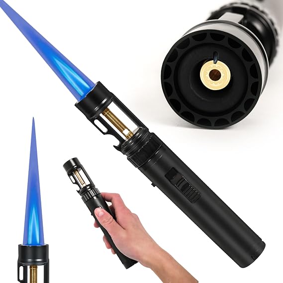 Torch Lighter, Bright Fire Lighter with Safety Lock and Adjustable Blue Flame, Refillable Butane Gas Windproof Jet Flame Cool Lighters, for Candles Campfires BBQ Baking, Camping, Gift (Black)