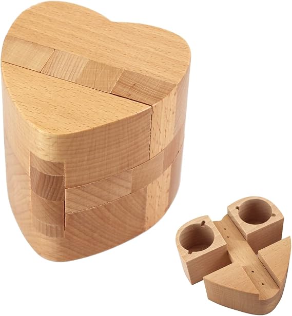 Wooden Magic Box Puzzle Boxes with Hidden Compartments for Adults Teens Intelligent Brain Teaser Hard Difficult Impossible Ring Necklace Heart Case Holder Surprise Secret Gift for Girlfriend