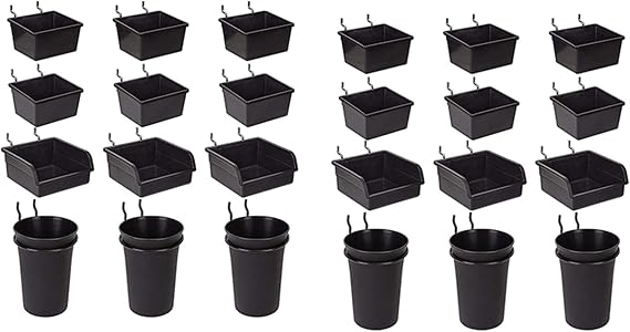 Pegboard Bins Peg Board Cups with Hooks & Loops 24 Pack,Assortment Organizer Accessory,Tools Storage Arrange System Kit
