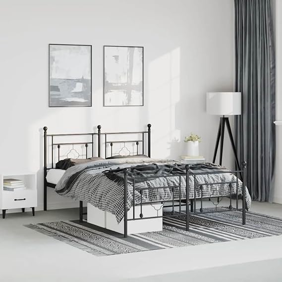 Bed Frame Black Powder-Coated Steel King Bed Frame