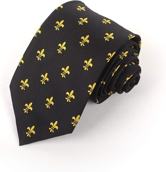 boxed-gifts Fleur-de-lis Pattern Men's Classic Neck Tie - Lily Flower French Symbol - Black Gold & Purple Available