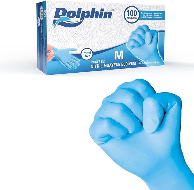 Kullan At Market Dolphin Mavi Nitril Eldiven Pudrasız (M) 100'lü Paket