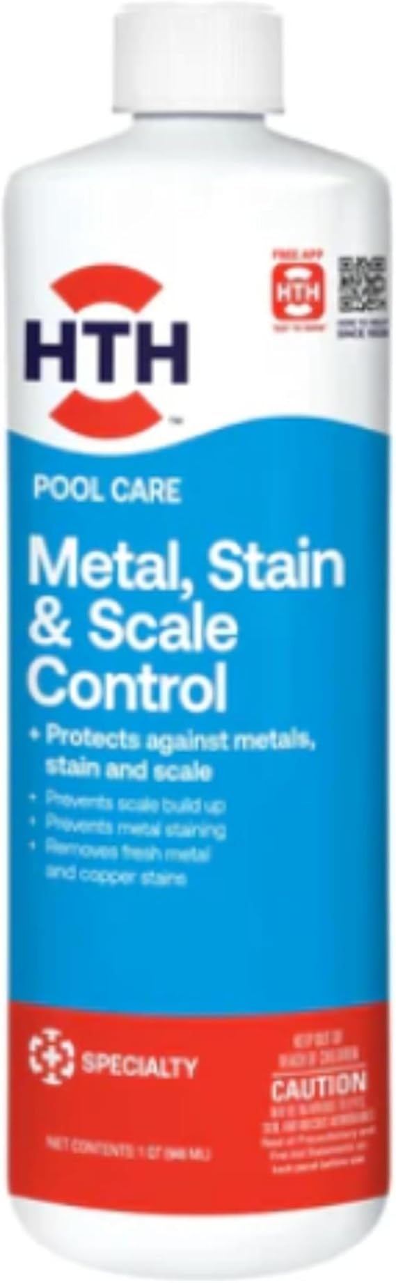 HTH 67218 Swimming Pool Care Metal, Stain & Scale Control - Prevents Metal Staining and Scale Build Up, Removes Fresh Metal & Copper Stains, Compatible with All Swimming Pools, 32oz