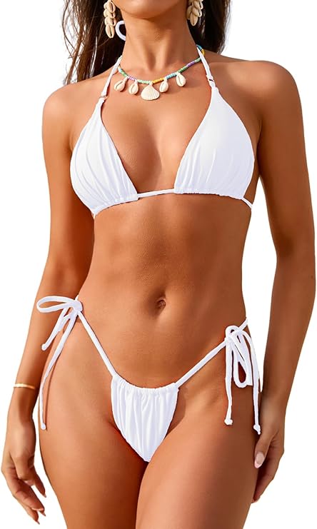 Womens Triangle Thong Two Piece Bikini Set Sexy String Bathing Suit Swimsuit Swimwear