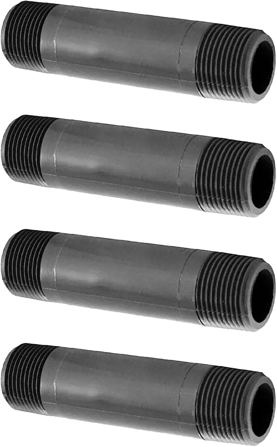 PVC Schedule 80 Nipple 12" Long Thread Coupling Adapter, 3/4", Connector Pipe Fitting, Gray