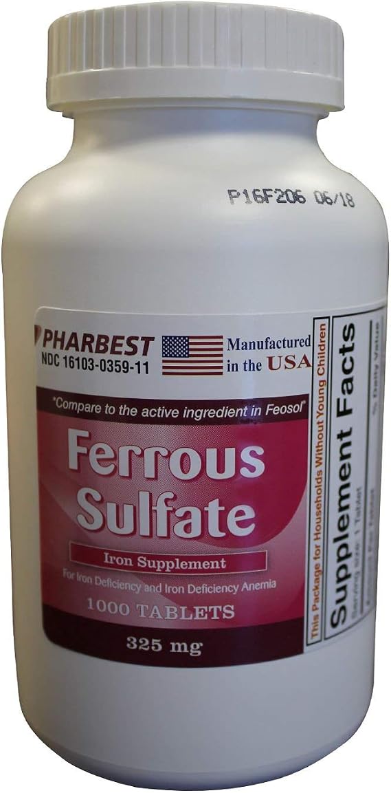 Ferrous Sulfate 325 mg Tablets, 1000 Count