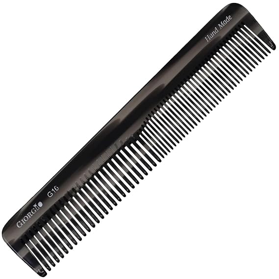 Giorgio G16 Fine Tooth and Wide Tooth Detangler Comb - Hair Comb for Men and for Women - Ideal as a Hair Styling Barber Comb and Detangler - Saw Cut and Handmade (Black Graphite)