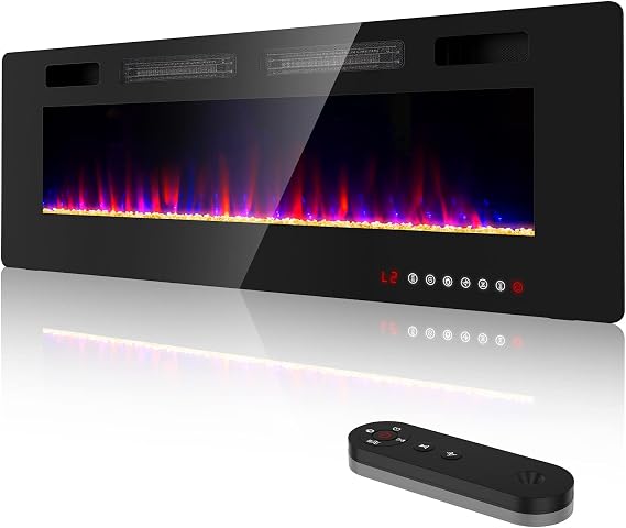 Electric Fireplace-60'' Wall Fireplace for Living Room-Fireplace Heater Insert Wall Mounted with Remote Control,Timer,12 Flame Colors,750/1500W,Ultra Thin
