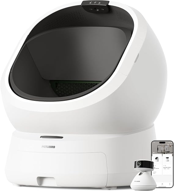Bundle of PETLIBRO Automatic Litter Box with AI Pet Camera, Self Cleaning Litter Box with AI Waste Analysis, Multi-Cats Recognition & Odor Control, Cat Cam 360 View with Daily Activity Analysis