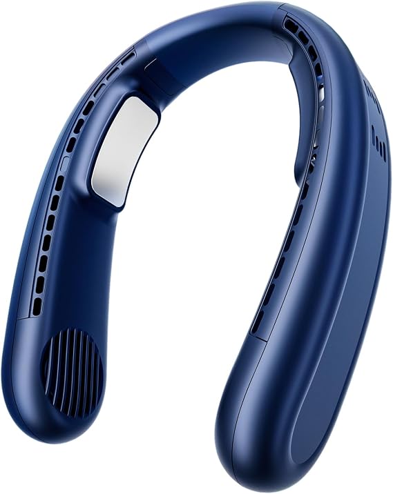 Neck Fan, 1s Fast Cooling Neck Cooler with Dual Ceramic Plates, 8H Long Runtime, 180 Adjustable Lightweight Bladeless Portable Personal Fan, Quiet Cooling for Outdoor(Dark Blue)