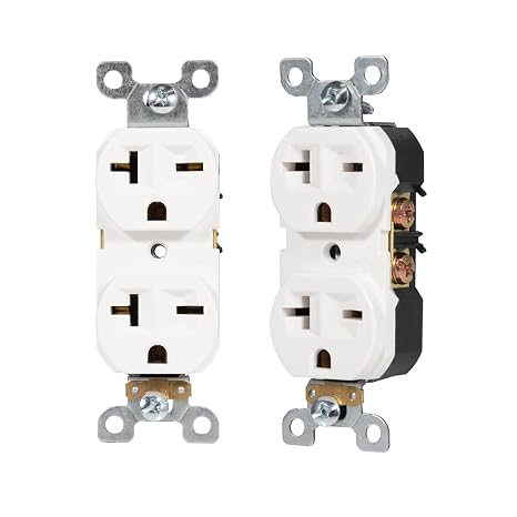 Nema 6-20 Duplex Receptacle, 20 Amp 250 Volt Outlet, White, 2 Pack | 2-Pole, 3-Wire, 6-15R Outlet and 6-20R Receptacle, Industrial Grade