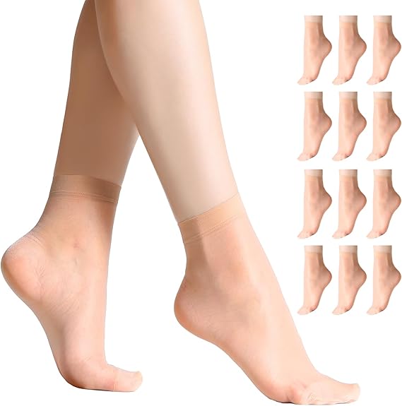 12 Pairs Women's Ankle High Sheer Socks for Women Nylon Socks Soft Tight Hosiery with Reinforced Toe