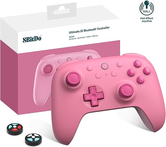 8Bitdo Ultimate 2C Bluetooth Controller for Switch 2, Switch/OLED/Lite, Hall Effect Joysticks, Non-linear Digital Triggers, Remappable L4/R4 Bumpers, 6-axis Motion, Rumble Vibration (Pink)
