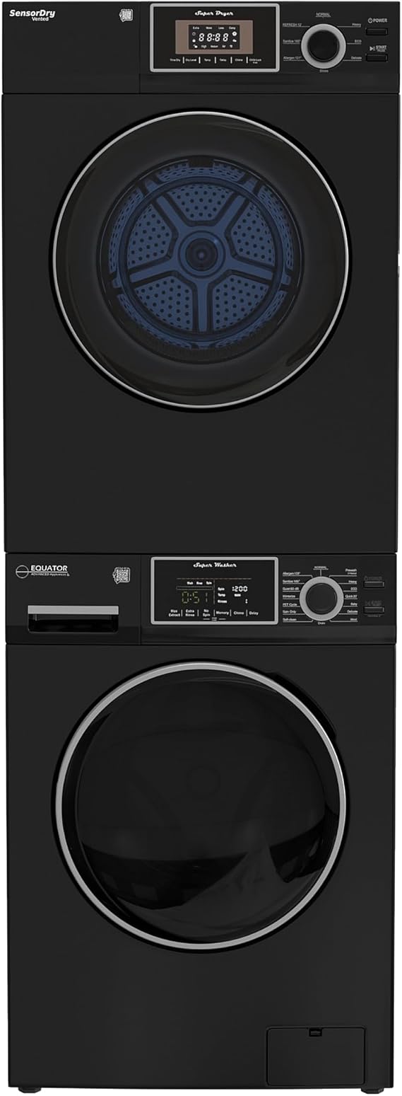 Equator Compact Stackable Laundry Washer EW 822 + Dryer ED 866, Black