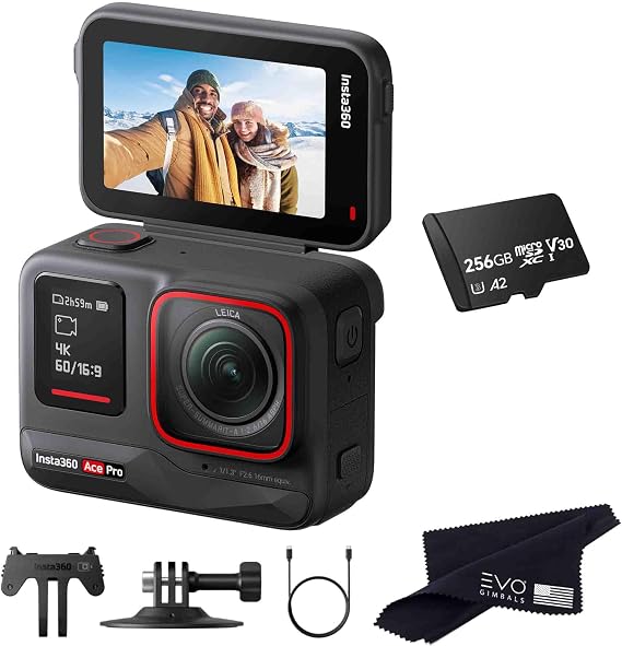 Insta360 Ace Pro - Waterproof Action Camera Co-Engineered with Leica, Flagship 1/1.3" Sensor, 8K24, 4K120fps, 48MP, Active HDR Capture, 2.4" Flip Screen|Bundle Include 256GB Card