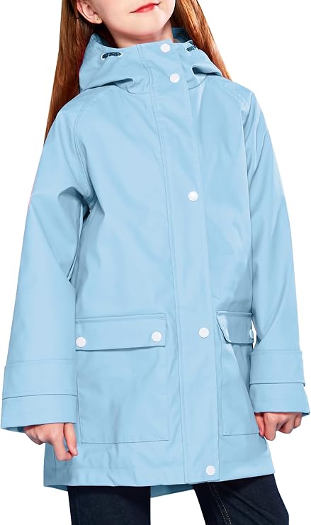 maoo garden Girls Rain Jackets Kids Waterproof Raincoat Lightweight Floral Lining Spring Windbreaker