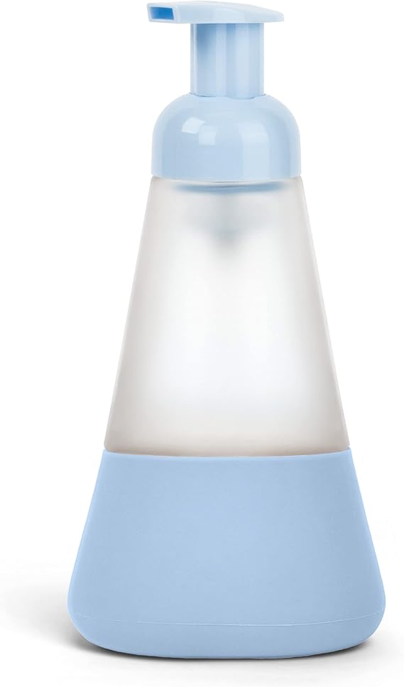 Cleancult Foaming Soap Dispenser (12oz, 1 Pack) - Glass Soap Dispenser with Pump - Shatter Resistant, Refillable Hand Soap Dispenser - Non Slip Silicone Sleeve - Periwinkle