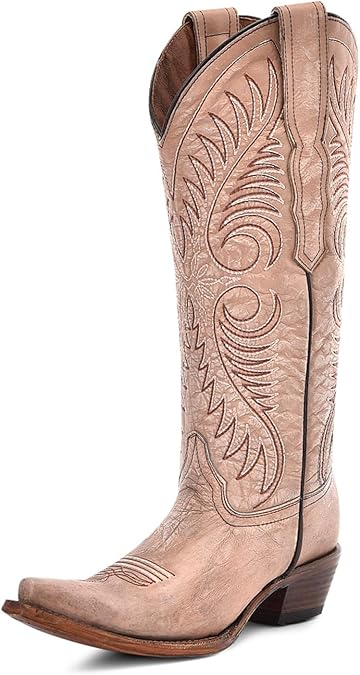 CORRAL Women's Circle G Embroidery Urban Western Outdoor Cowgirl Style Snip Toe Knee-High Pig Lining Cowhide Leather Boots