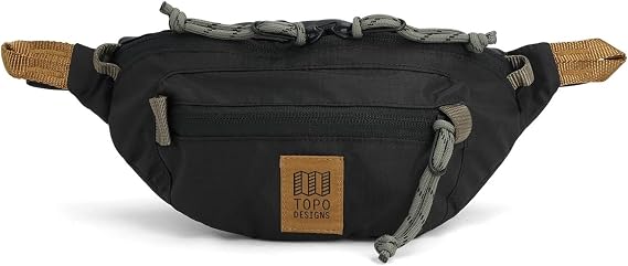 Topo Designs Mountain Waist Pack (Black/Natural) | Durable Lightweight Hip Pack, Shoulder Crossbody Sling Bag, Adjustable Fit, 2 Storage Pockets, 410D Nylon Ripstop, 2L