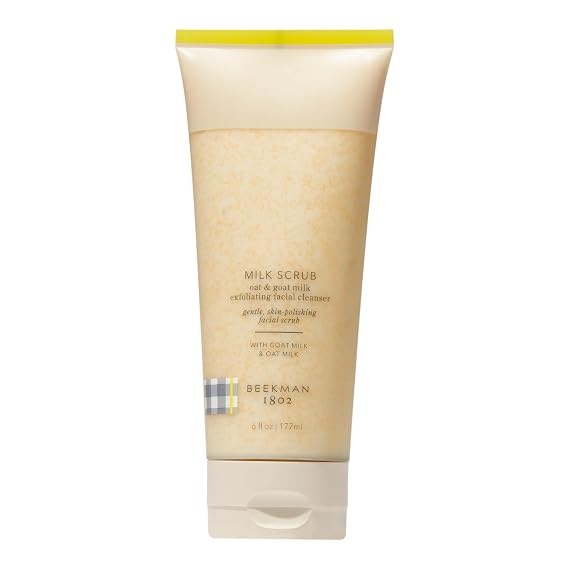 Beekman 1802 Oat & Goat Milk Exfoliating Face Wash & Facial Scrub, 6 fl oz | Gentle Pore Minimizing Exfoliating Cleanser with Jojoba Beads, Daily Face Wash for Sensitive Skin, Travel Size