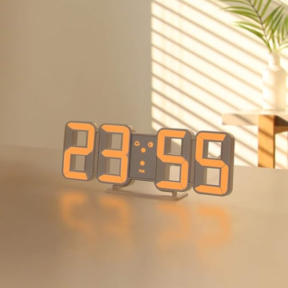 mooas 3D Pure mini Orange LED Clock, 8.5" Multi-Function, Wall/Table