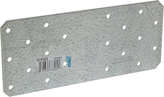 Simpson Strong-Tie HTP37Z Tie Plate - 3 in. x 7 in., Heavy Duty 16-Gauge Steel Construction, ZMAX Galvanized Finish, Resists Wind & Seismic Forces, Precut for Installation