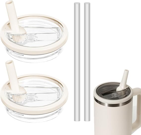 30 oz Flip Straw Lid for Stanley Cup 30oz, Leak Proof & No Spill Replacement Lid for Stanley Quencher H2.0 2 Pack-Cream White, 30 oz