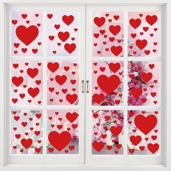 YIYA Valentine's Day Window Cling Stickers Red Love Heart Window Stickers for Valentine Party Supplies Wedding Propose Marriage Shop Decoration