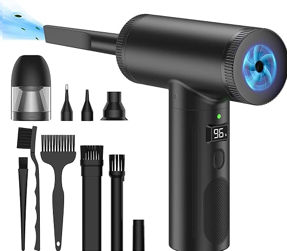 Compressed Air Duster, 102000RPM Powerful Electric Air Duster & Vacuum Cleaner 2 in 1, Rechargeable 7800mAh, Replace Electric Air Can, Cordless Blower with Cleaning Kit for Computer